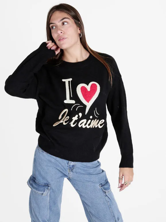 Solada Jersey de mujer con estampado escrito y de corazones.