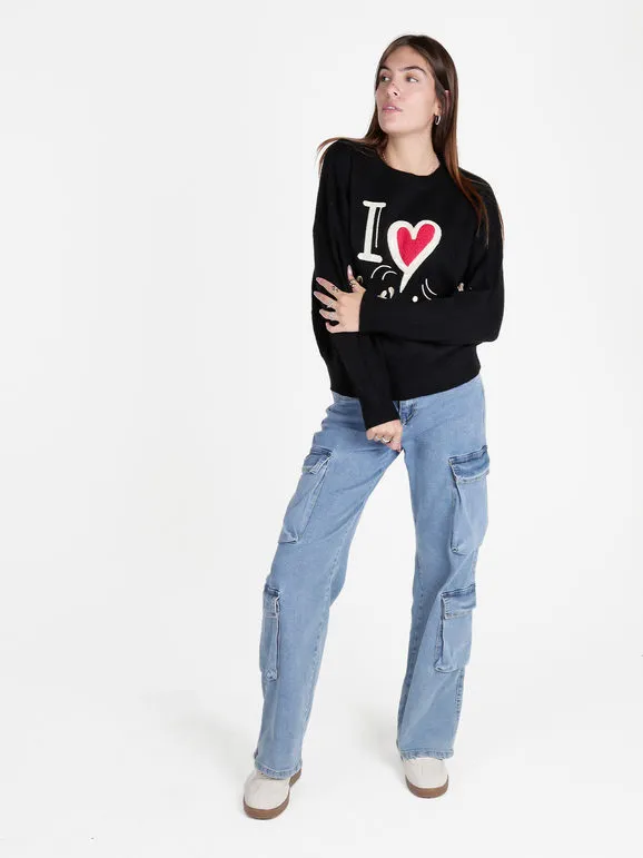 Solada Jersey de mujer con estampado escrito y de corazones.